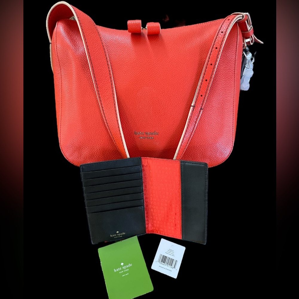 Kate Spade Orange Leather Bag, Passport Holder, Twillies, Hang Tags & Dusty EUC